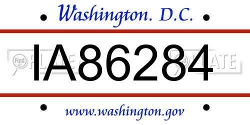 IA86284 District Of Columbia License Plate