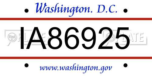 IA86925 District Of Columbia License Plate