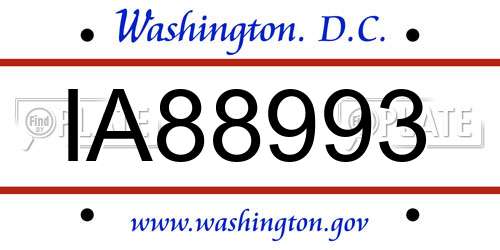 IA88993 District Of Columbia License Plate