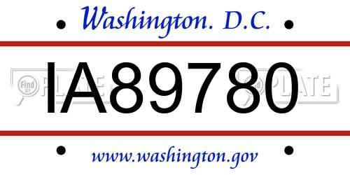 IA89780 District Of Columbia License Plate