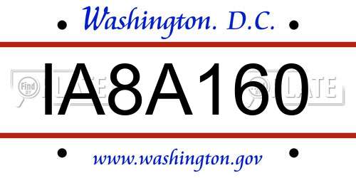 IA8A160 District Of Columbia License Plate