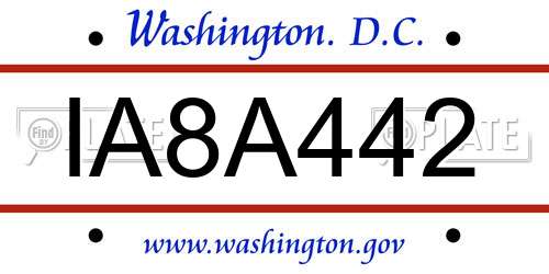IA8A442 District Of Columbia License Plate
