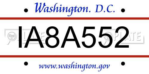 IA8A552 District Of Columbia License Plate