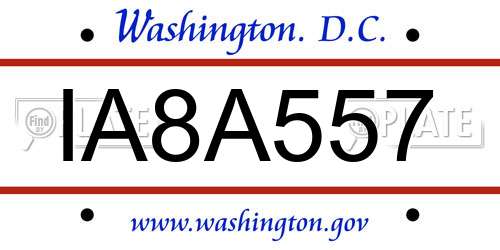 IA8A557 District Of Columbia License Plate