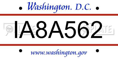 IA8A562 District Of Columbia License Plate
