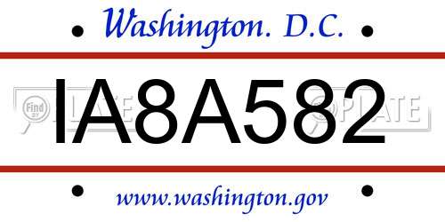 IA8A582 District Of Columbia License Plate