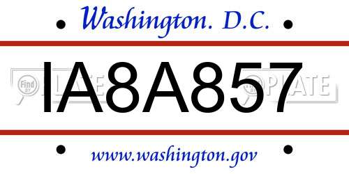 IA8A857 District Of Columbia License Plate