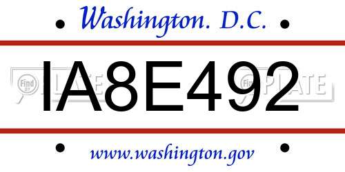 IA8E492 District Of Columbia License Plate