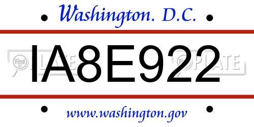 IA8E922 District Of Columbia License Plate