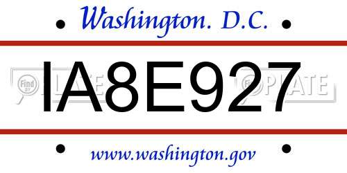 IA8E927 District Of Columbia License Plate