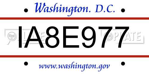 IA8E977 District Of Columbia License Plate
