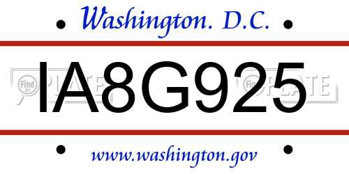 IA8G925 District Of Columbia License Plate