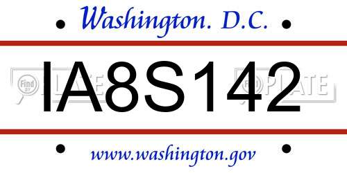 IA8S142 District Of Columbia License Plate