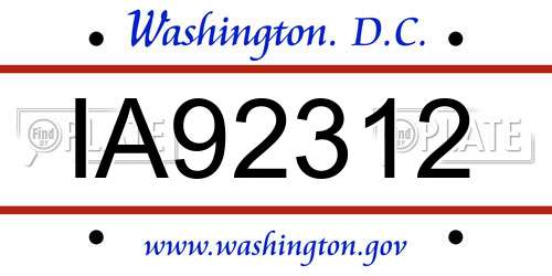 IA92312 District Of Columbia License Plate