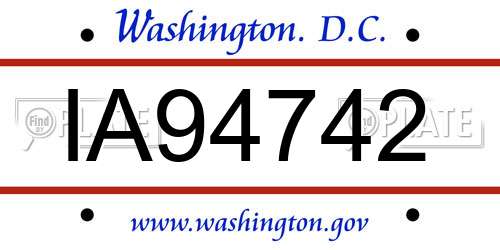IA94742 District Of Columbia License Plate
