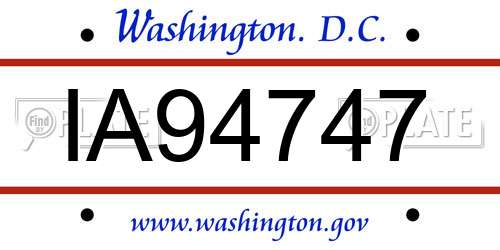 IA94747 District Of Columbia License Plate