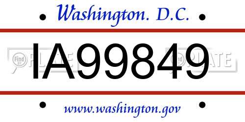 IA99849 District Of Columbia License Plate