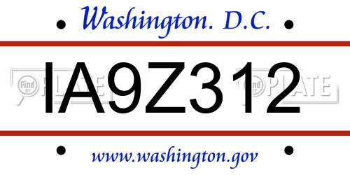 IA9Z312 District Of Columbia License Plate