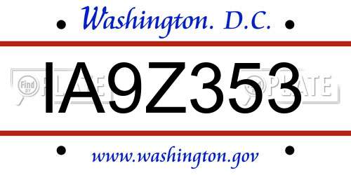 IA9Z353 District Of Columbia License Plate