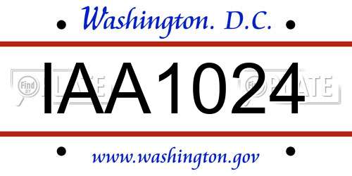 IAA1024 District Of Columbia License Plate