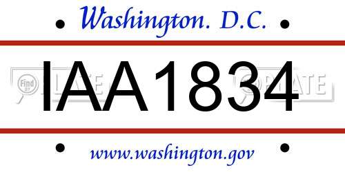 IAA1834 District Of Columbia License Plate
