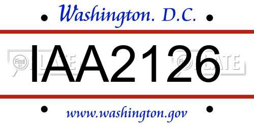 IAA2126 District Of Columbia License Plate