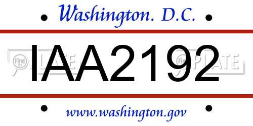 IAA2192 District Of Columbia License Plate