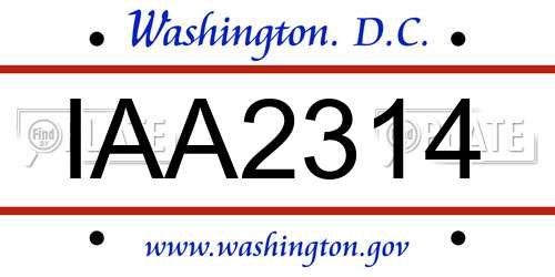 IAA2314 District Of Columbia License Plate