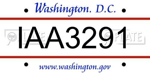 IAA3291 District Of Columbia License Plate