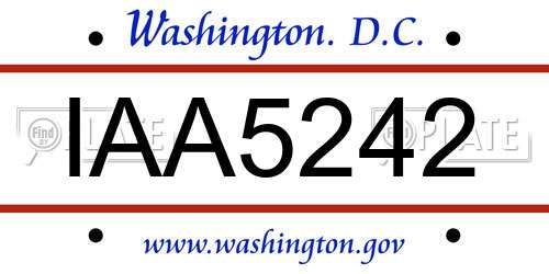 IAA5242 District Of Columbia License Plate