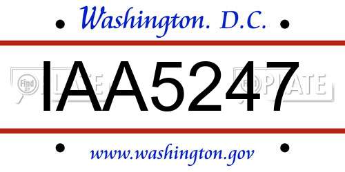 IAA5247 District Of Columbia License Plate