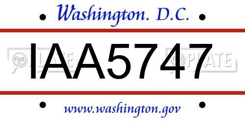 IAA5747 District Of Columbia License Plate