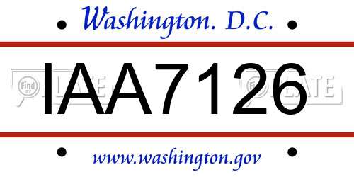 IAA7126 District Of Columbia License Plate
