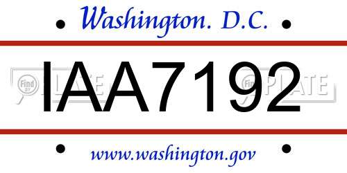 IAA7192 District Of Columbia License Plate
