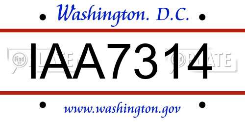 IAA7314 District Of Columbia License Plate