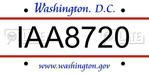 IAA8720 District Of Columbia License Plate