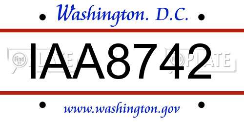 IAA8742 District Of Columbia License Plate