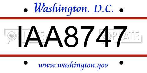 IAA8747 District Of Columbia License Plate