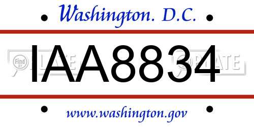 IAA8834 District Of Columbia License Plate