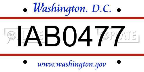 IAB0477 District Of Columbia License Plate