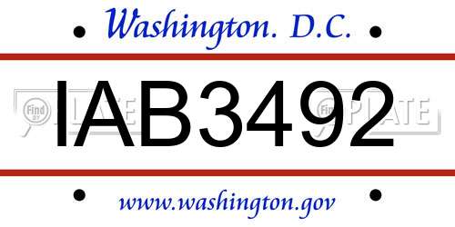 IAB3492 District Of Columbia License Plate