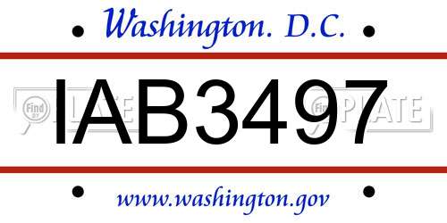 IAB3497 District Of Columbia License Plate