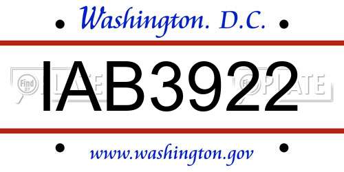 IAB3922 District Of Columbia License Plate
