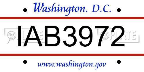 IAB3972 District Of Columbia License Plate
