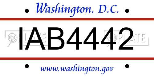 IAB4442 District Of Columbia License Plate