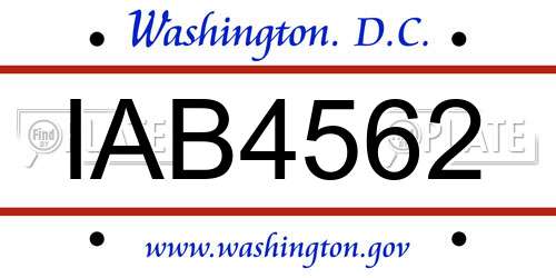 IAB4562 District Of Columbia License Plate
