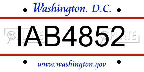 IAB4852 District Of Columbia License Plate