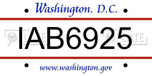 IAB6925 District Of Columbia License Plate