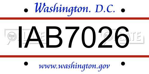 IAB7026 District Of Columbia License Plate
