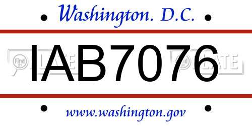 IAB7076 District Of Columbia License Plate
